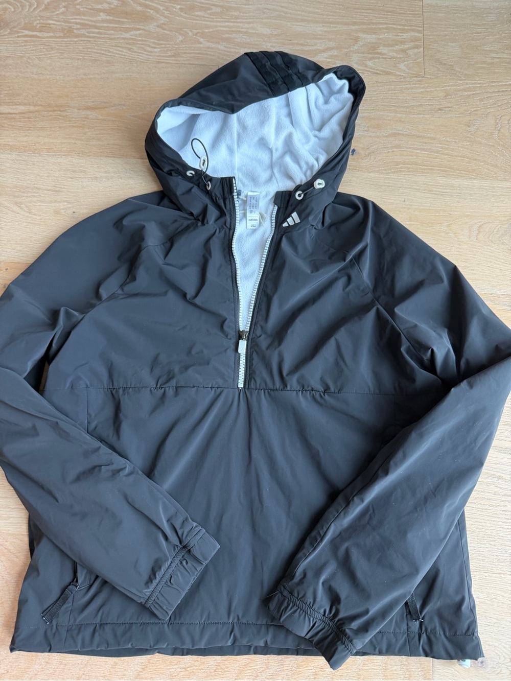 adidas Black Hooded Half Zip Lined Windbreaker Jacket